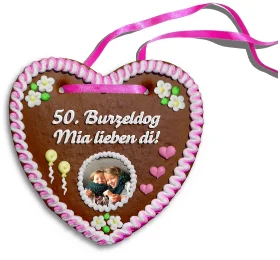 Personalisiertes Lebkuchenherz 50. Burzeldog Mia lieben di!