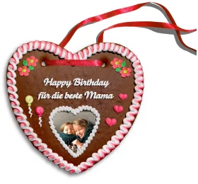 Personalisiertes Lebkuchenherz Happy Birthday für die beste Mama