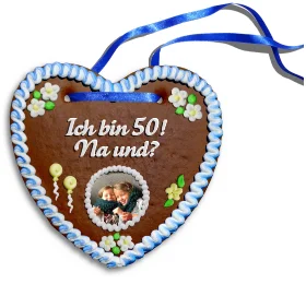 Personalisiertes Lebkuchenherz Ich bin 50! Na und?