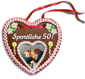 Personalisiertes Lebkuchenherz Sportliche 50!